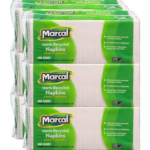 Marcal Paper Mills, Inc  Luncheon Napkin,Single-Ply,12-1/2"x11-1/4",400/PK,6PK/CT,WE