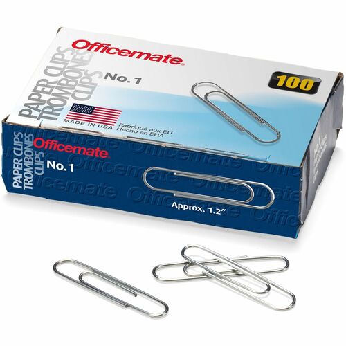 Officemate  Paper Clips, Size 1, Standard, .034 Gauge, 1000/PK, Silver