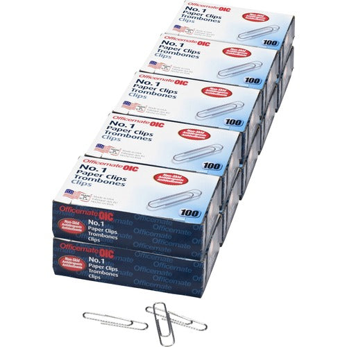 Officemate  Paper Clips, Size No. 1, Nonskid, .034 Gauge, 1000/PK, SR