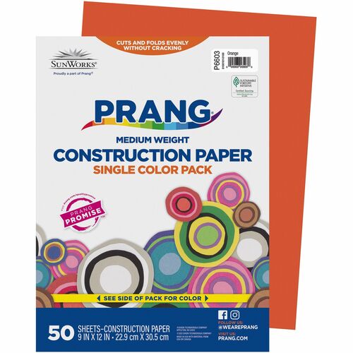 Pacon  Construction Paper,Smooth Textured,9"x12",50/PK,Orange