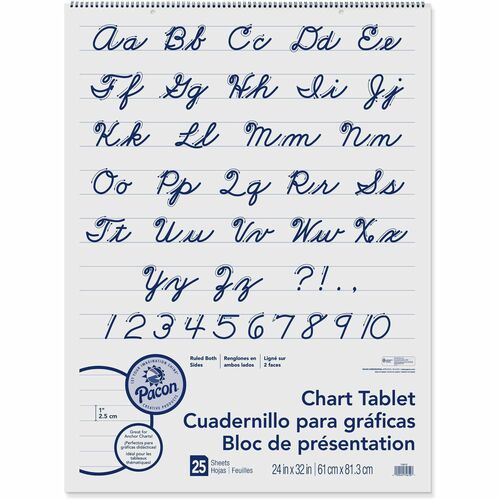 Pacon  Chart Tablet,Cursive Cover,1" Ruled,24"x32",25 Sht, WHT