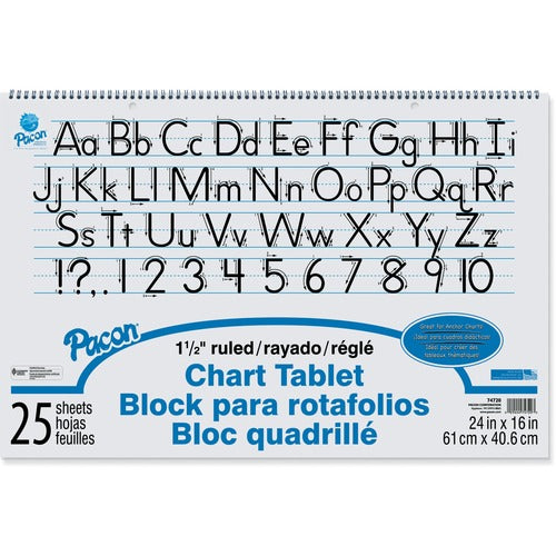 Pacon  Chart Tablet,Manuscript Cvr,1-1/2" Ruled,24"x16",25Sht,WE