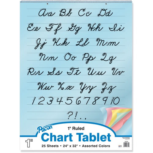 Pacon  Colored Paper Chart,Cursive Cover,1" Ruled,24"x32",25Sht,AST