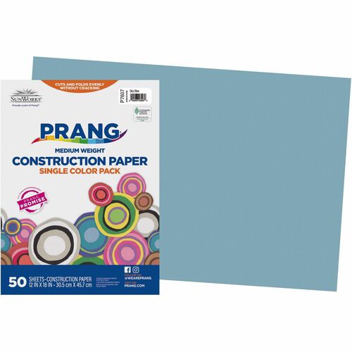 Pacon  Construction Paper,Smooth Textured,12"x18",50/PK,Sky Blue