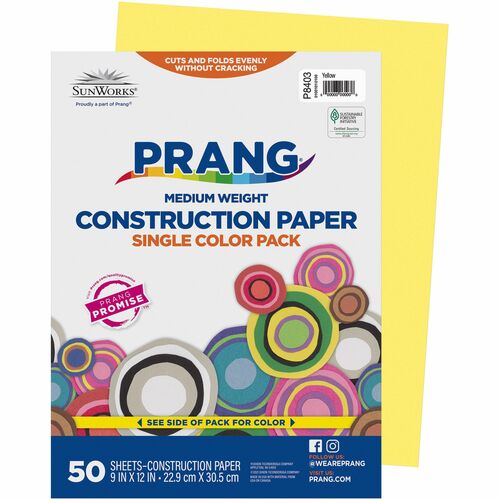 Pacon  Construction Paper,Smooth Textured,9"x12",50/PK,Yellow