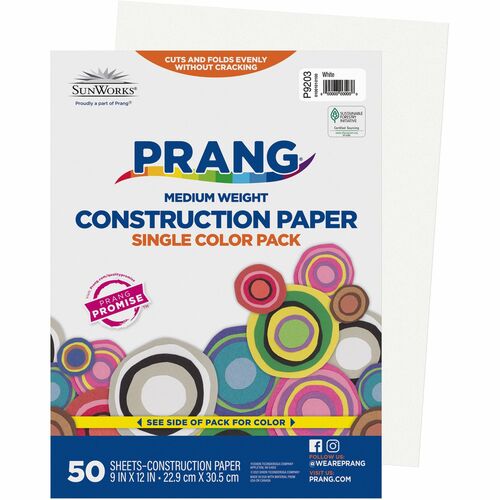 Pacon  Construction Paper,Smooth Textured,9"x12",50/PK,White