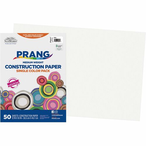 Pacon  Construction Paper,Smooth Textured,12"x18",50/PK,White