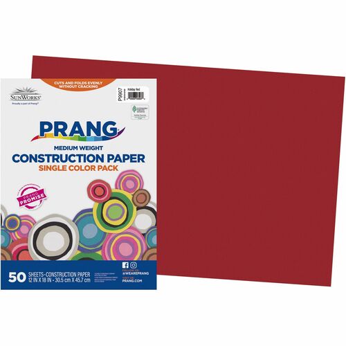 Pacon  Construction Paper,Smooth Textured,12"x18",50/PK,Holiday RD