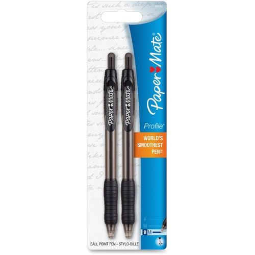 Paper Mate  Ballpoint Pen,1.4mm,2/PK,Translucent Black Barrel/BK Ink