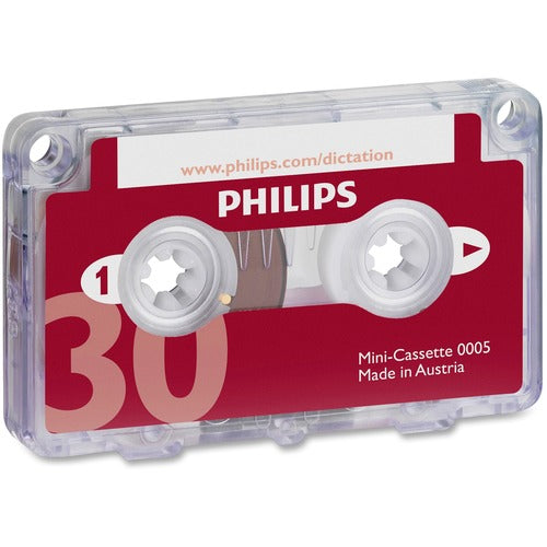 Philips  Dictation Mini Cassette, with File Clip, 30 Min, 10/BX, RD