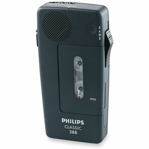 Philips  388 Cassette Mini Dict Recorder, 2-13/32"x1"x5", Black