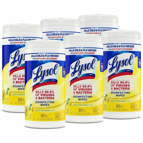 Reckitt Benckiser  Disinfecting Wipes,80 Wipes/Tub, 6/CT, Lemon/Lime Blossom