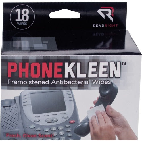 Read/Right  Phone Kleen Wipes, Foil Packets, 18/BX