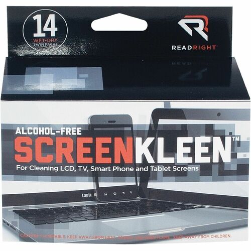 Read/Right  Screen Kleen, Alcohol Free, Wet/Dry Wipes, 14 Twin PK/BX