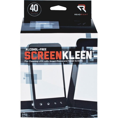 Read/Right  LCD Screen Wipes, Alcohol Free, Wet/Dry Twin Packs, 80/BX