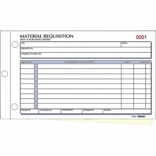 Rediform  Material Req Forms, 2-Part, Crbnls, 4-1/4"x7-7/8",50/Bk