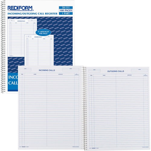 Rediform  Incoming/Outgoing Call Register,100 Shts/Bk, 11"x8-1/2", WE