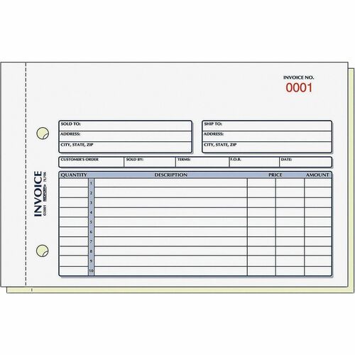 Rediform  Invoice Form, 2 Part, Carbonless, 5-1/2"x7-7/8", 50BK/PK