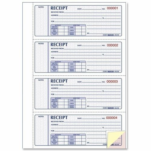 Rediform  Money Receipt Book,2-3/4"x7",3-Part,4/Page,200ST/BK,MI