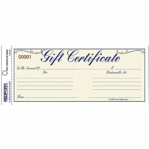 Rediform  Gift Certificate,w/Envelopes,2-Prt,3-2/3"x8-1/2",25/PK,BE/GD