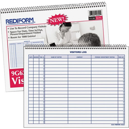 Rediform  Visitors Log Book,1000 Entries,Wire,50 Pgs,11"x8-1/2",White