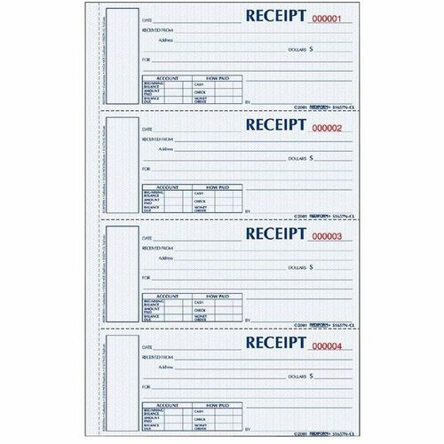 Rediform  Money Receipts,Carbonless,2-3/4"x6-7/8",3-Part,4/Pg,200ST/BK