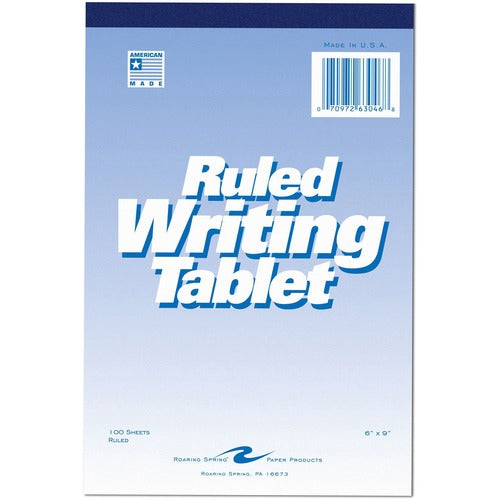 Roaring Spring Paper Products  Writing Tablet, 6"x9", 100 Sheets, Wide, White