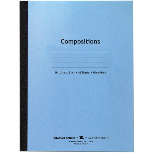 Roaring Spring Paper Products  Composition Book,Wide Ruled,10-1/2"x8",48 Sheets,Blue Cover