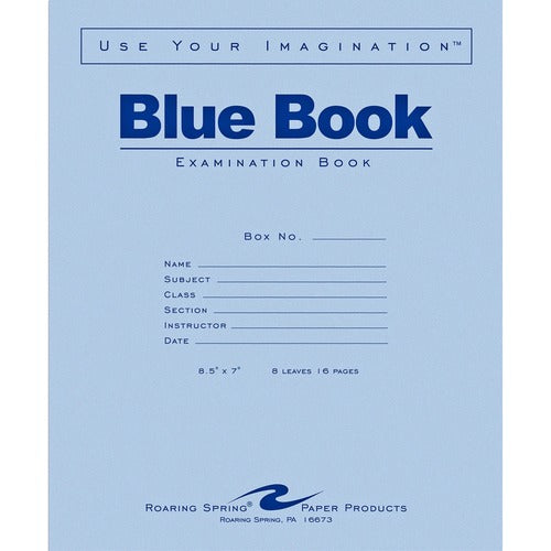 Roaring Spring Paper Products  Examination Book,Wide Rule,16 Pages,8-1/2"x7",50/PK,Blue