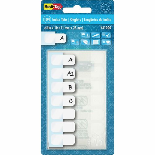 Redi-tag  Write-On Plain Tabs, Permanent, 1"x7/16", 104 Tabs/PK, White