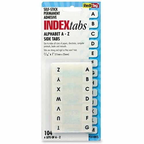 Redi-tag  Index Tabs,Side,Permanent,A-Z,1"x7/16",104 Tabs/PK,WE