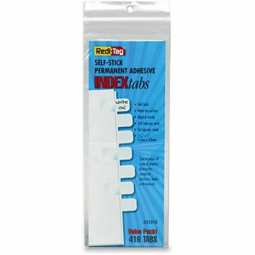 Redi-tag  Write-On Plain Tabs, Permanent, 1"x7/16", 416 Tabs/PK, White