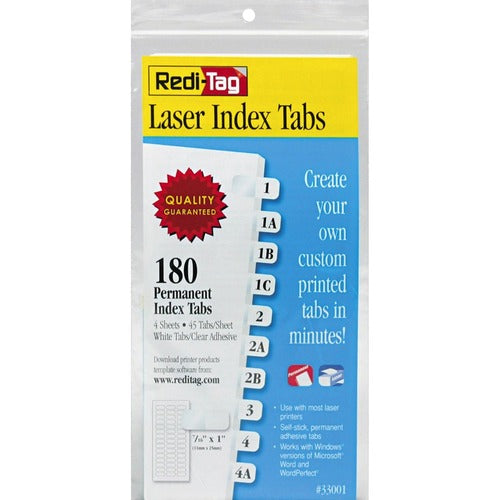 Redi-tag  Laser Tabs Refill Sheets, 180 Tabs, 7/16"x1", White