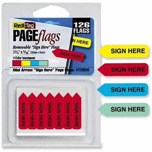 Redi-tag  Mini "Sign Here" Arrows,1-1/4"x5/16",126/PK, Assorted