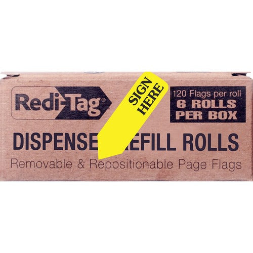 Redi-tag  "Sign Here" Tag Refill, 9/16"x1-7/8", 6/BX, Yellow
