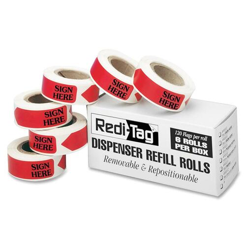 Redi-tag  "Sign Here" Flags Refill, 9/16"x1-3/4",120/RL,6RL/BX,RD
