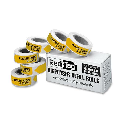 Redi-tag  Refill Flag Rolls, PLEASE SIGN & DATE, 3/16"x1-3/4", 6/BX,YW