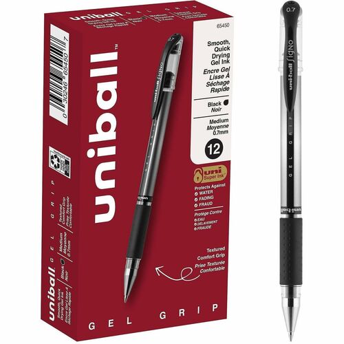 uni-ball Corporation  Pen, Gel, Gel Grip, 0.7mm, Black Ink, Silver/Black Barrel