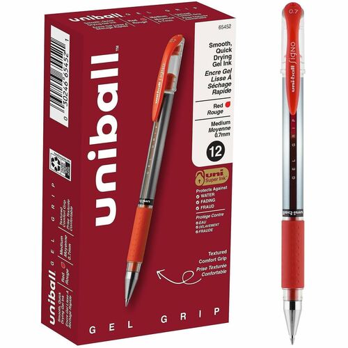 uni-ball Corporation  Pen, Gel, Gel Grip, 0.7mm, Red Ink, Silver/Red Barrel