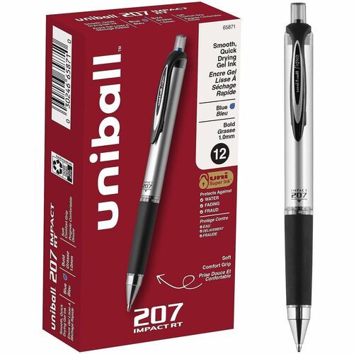 uni-ball Corporation  Pens, Gel, 207 Impact RT, 1.0mm, Blue Ink, SR/BK Barrel