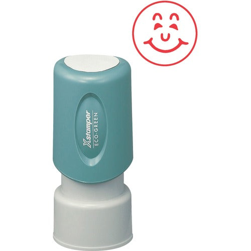 Shachihata Inc  Specialty Stamp, "Happy Face" Round Ink Stamp, 5/8", Red