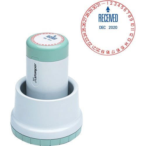 Shachihata Inc  Rotary Stamp, Dater-Received, 1-3/16" Diameter, Red/Blue