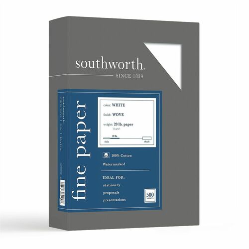 Southworth  Business Paper, Cotton, 20 lb., 8-1/2"x11", 500/BX, White