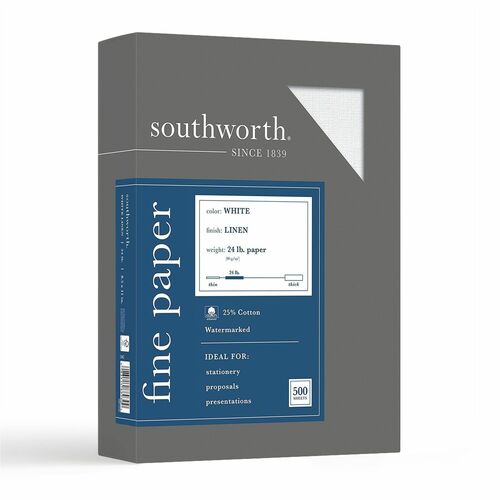 Southworth  Linen Business Paper, 24Lb, 8-1/2"x11", 500/BX, White