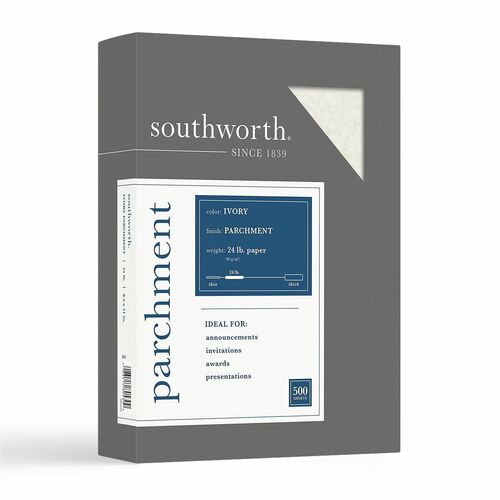 Southworth  Fine Parchment Paper, 24Lb, 8-1/2"x11", 500/BX, Ivory