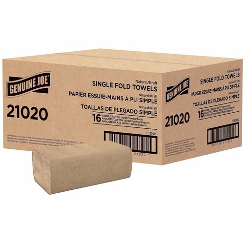 Genuine Joe  Single-Fold Towel,10-1/4"x9-1/10", 250 Sh/PK,16PK/CT, NL-GJO21020