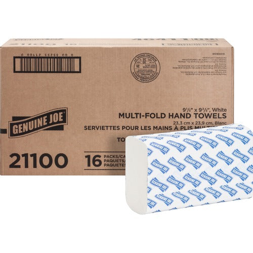 Genuine Joe  Multifold Towels,Z-Fold,9-1/5"x9-2/3",250/PK,16PK/CT,WE-GJO21100