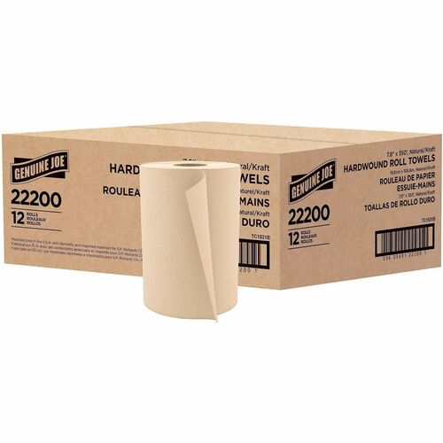 Genuine Joe  Hardwound Roll Towels,2"Core, 7-7/8"x350', 12Rolls/CT,NL-GJO22200