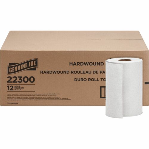 Genuine Joe  Hardwound Roll Towels,2"Core,7-7/8"x350',12 Rolls/CT,WE-GJO22300