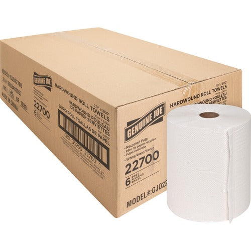 Genuine Joe  Hardwound Roll Towels,2"Core,7-7/8"x800',6 Rolls/CT, WE-GJO22700